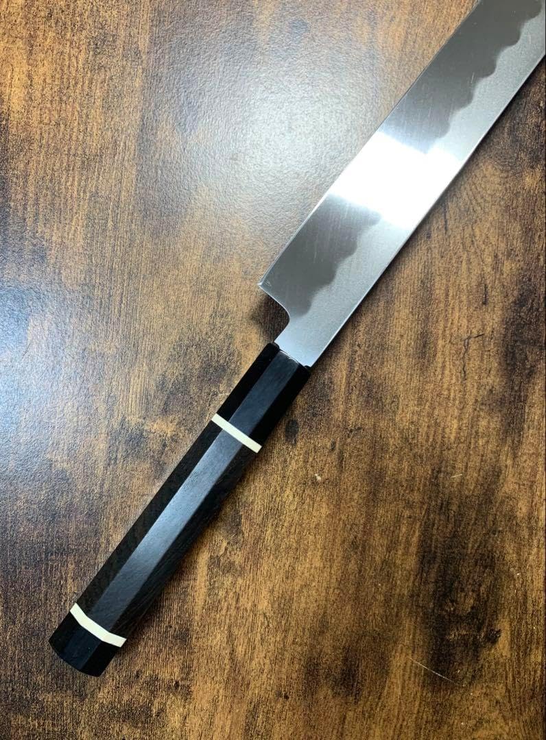 【堺打刃物】　祥太郎作　刺身 柳刃　本焼　白鋼　尺　鏡面　包丁　黒檀水牛八角柄 堺打刃物 祥太郎作 刺身 柳刃 包丁 9寸 白二鋼 黒檀八角